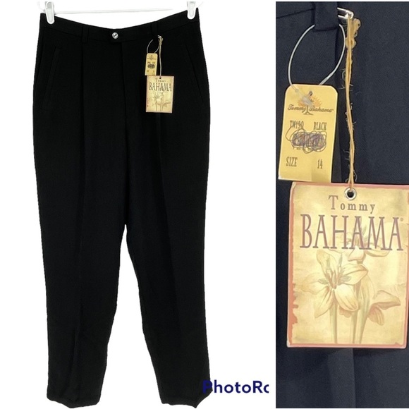 TOMMY BAHAMA WOMEN’S THE SLIM JANE 100% SILK BLACK PANTS 14 - Picture 1 of 10